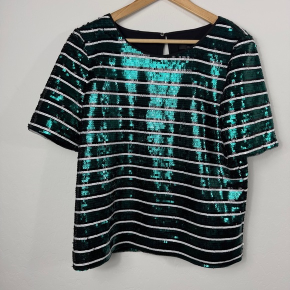 Badgley Mischka Women's Green And White Sequin Top Size 14 - Picture 3 of 6